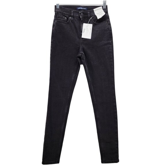 Calvin Klein Womens High Rise Skinny Jeans Black Denim Regular Length Size 25 - Picture 1 of 13